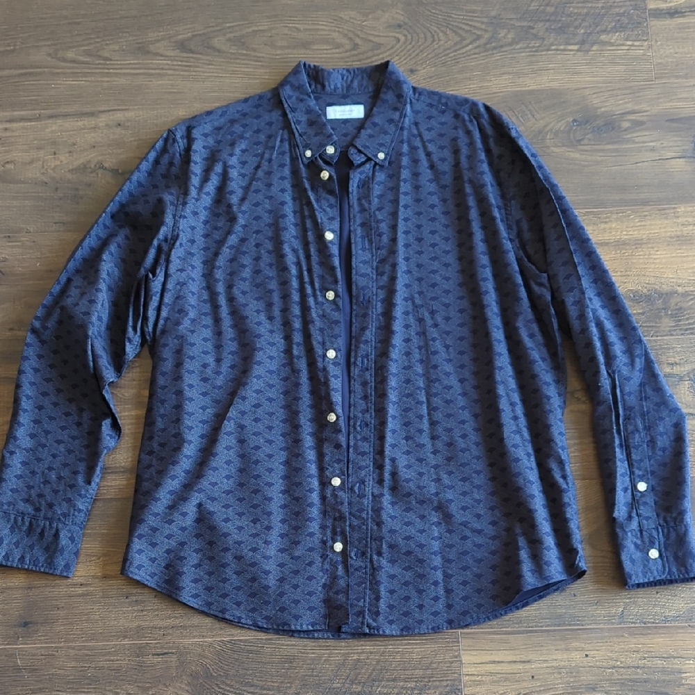 Mens Topology Navy Patterned Button-Down Shirt